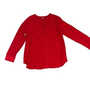 Merona Womens XXL Red woven Polka Dot Button Down Blouse Long Sleeve Split Neck